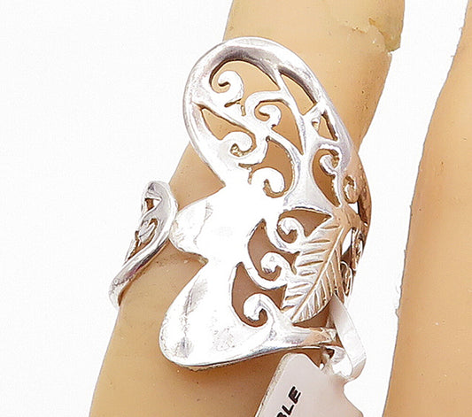 925 Sterling Silver Polished Swirl Floral Leaf Vine Bypass Ring Sz 6 RG6869