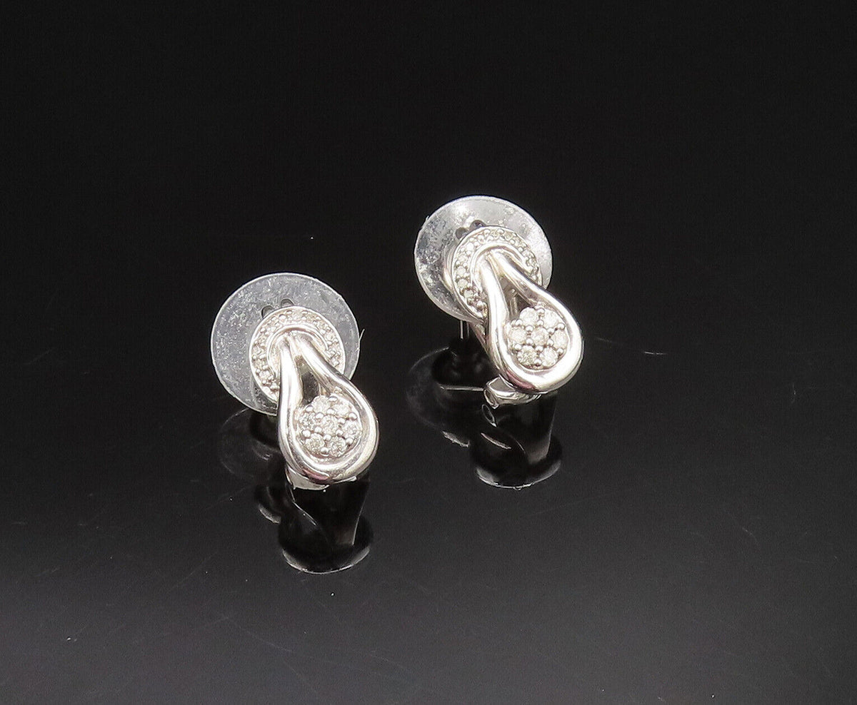 925 Sterling Silver  Vintage Floral Genuine Diamonds Drop Earrings  EG11918