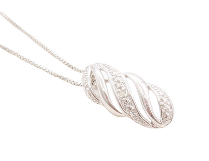 925 Sterling Silver  Shiny Genuine Diamond Swirl Thin Chain Necklace  NE2064