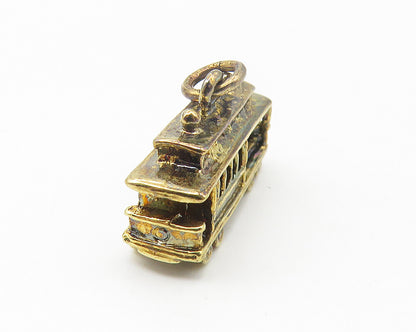 925 Sterling Silver  Vintage Petite Dark Tone Trolley Car Drop Pendant  PT8726
