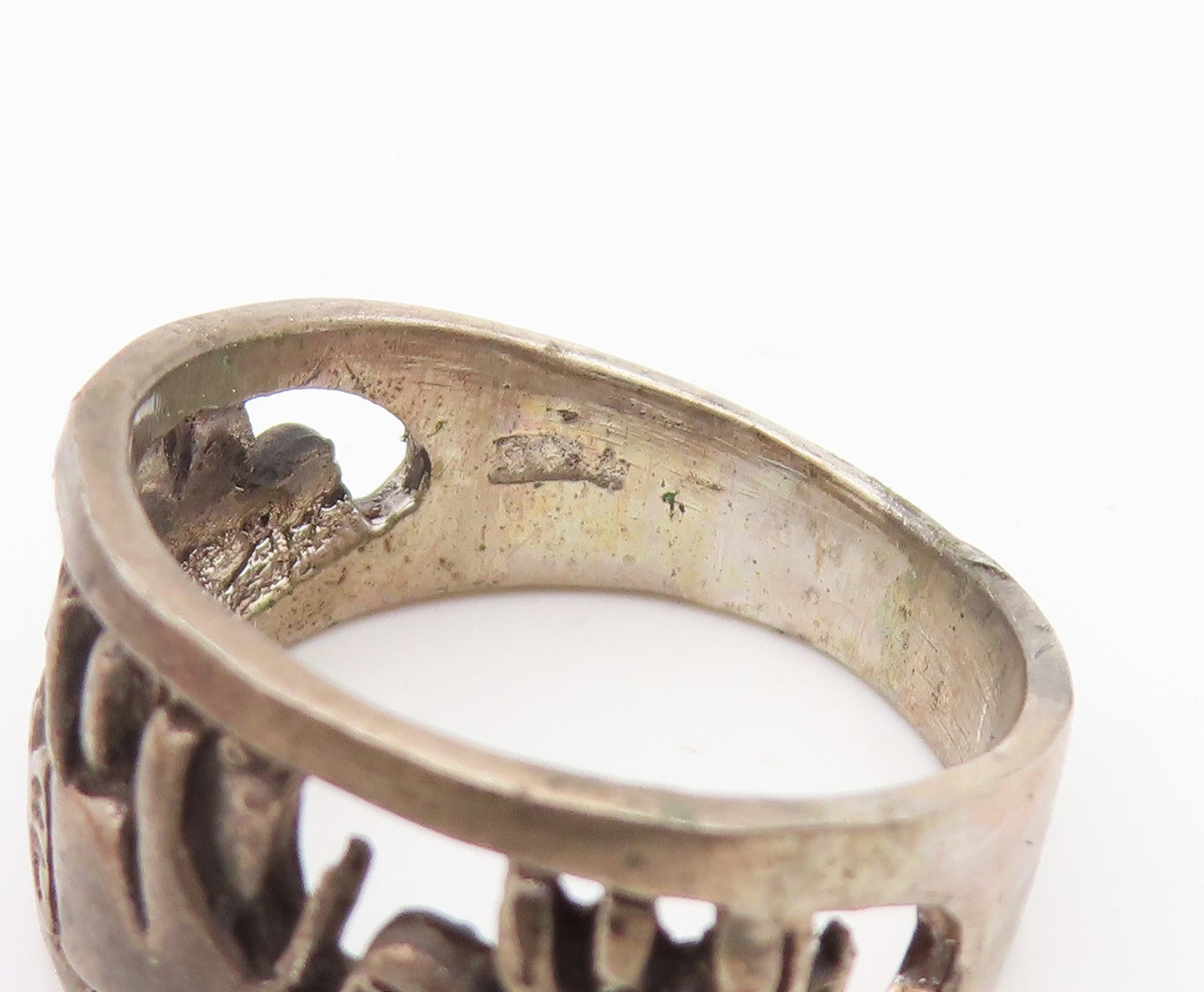 925 Sterling Silver Vintage Ring Elephant Family Cutout Wide Band  Sz 7  RG34345