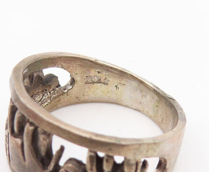 925 Sterling Silver Vintage Ring Elephant Family Cutout Wide Band  Sz 7  RG34345