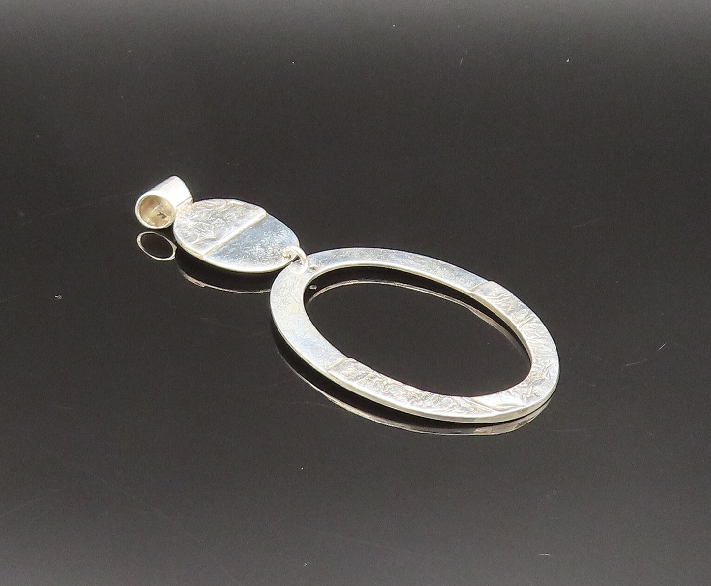MEXICO 925 Sterling Silver Vintage Etched Graduated Open Oval Pendant PT21027