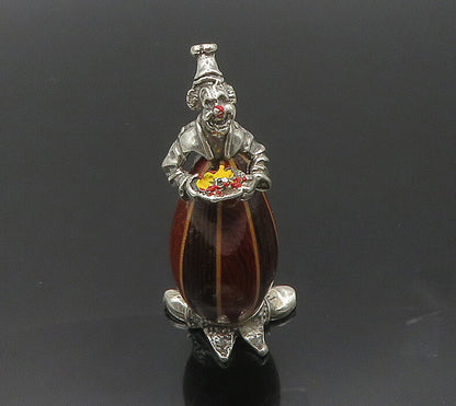 HAZORFIM ISRAEL 925 Sterling Silver Vintage Hollow Wooden Clown Trinket TR2596
