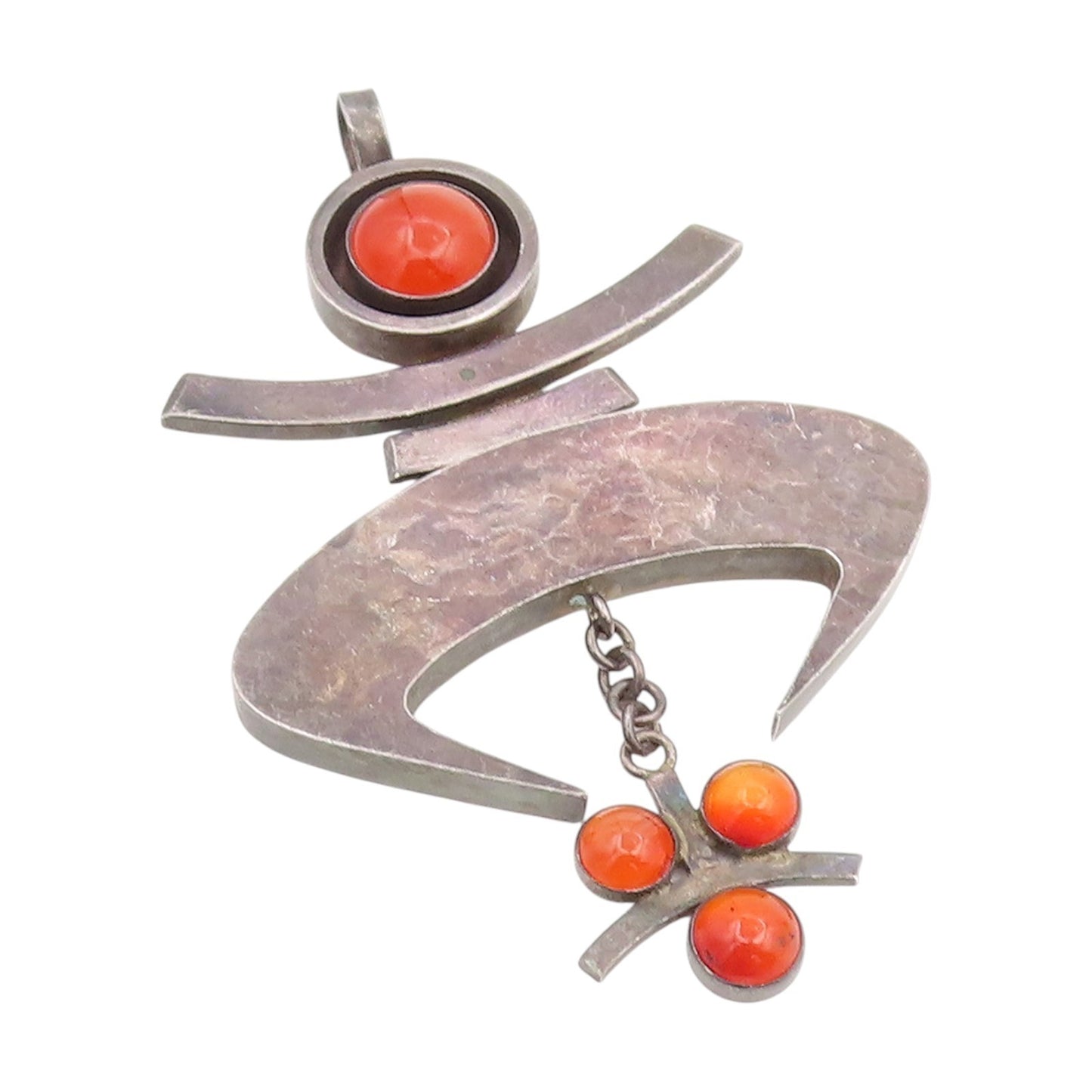 925 Sterling Silver Vintage Pendant ISRAEL Red Agate Modernist Abstract  PT25904