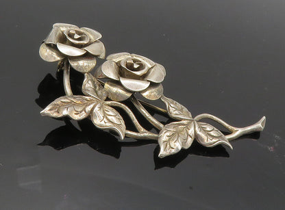 BEAU 925 Sterling Silver  Vintage Sculpted Rose Flowers Brooch Pin  BP3411
