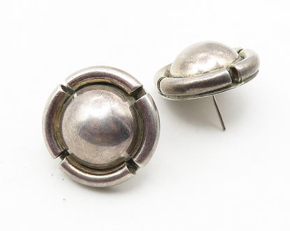 MEXICO 925 Silver   Vintage Dark Tone Smooth Hollow Dome Drop Earrings  EG5754