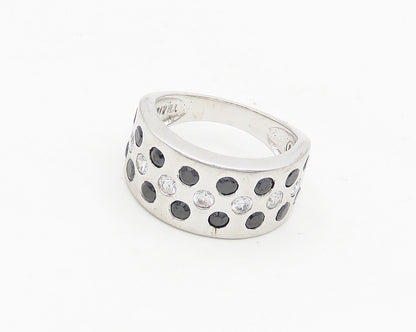 925 Sterling Silver  Black Hematite & Topaz Dotted Band Ring Sz 6  RG18458