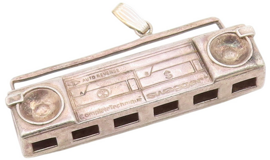 925 Sterling Silver Vintage Pendant Old Radio Stereo System Cassette   PT25712