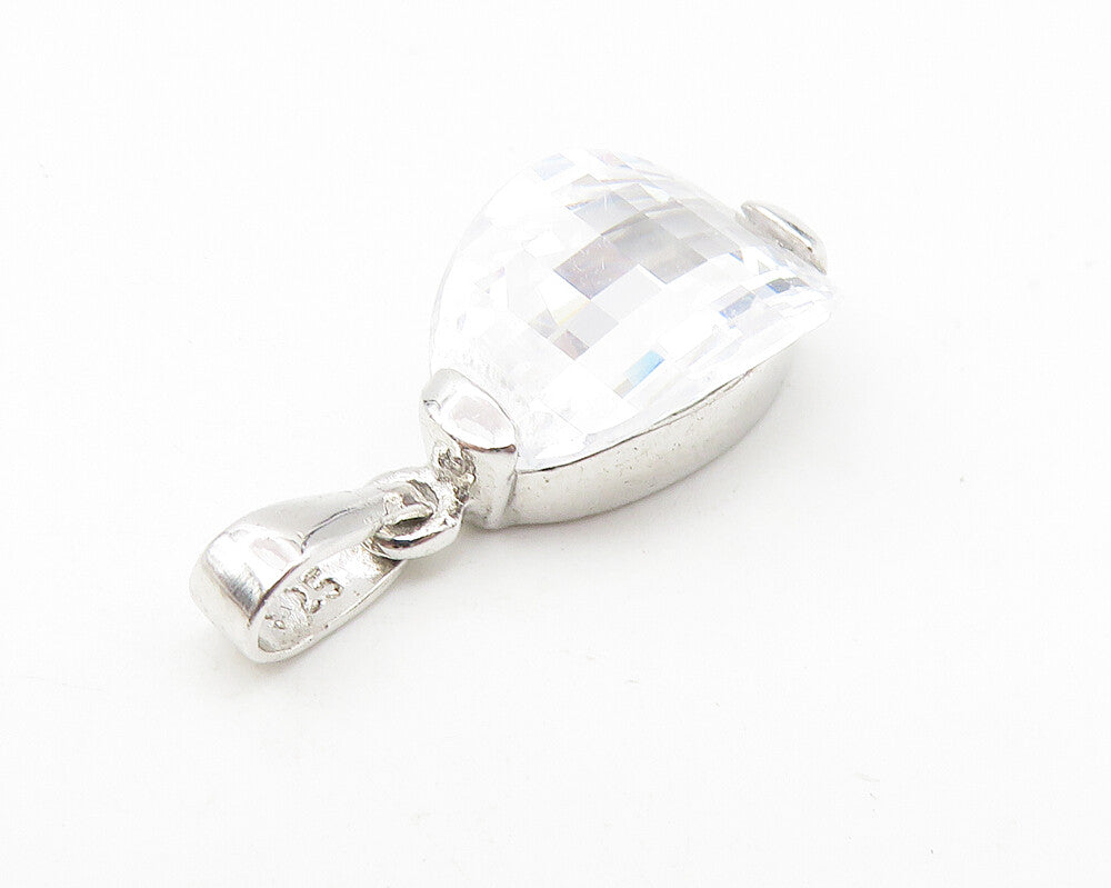 925 Sterling Silver  Faceted Cubic Zirconia Oval Petite Drop Pendant  PT8854