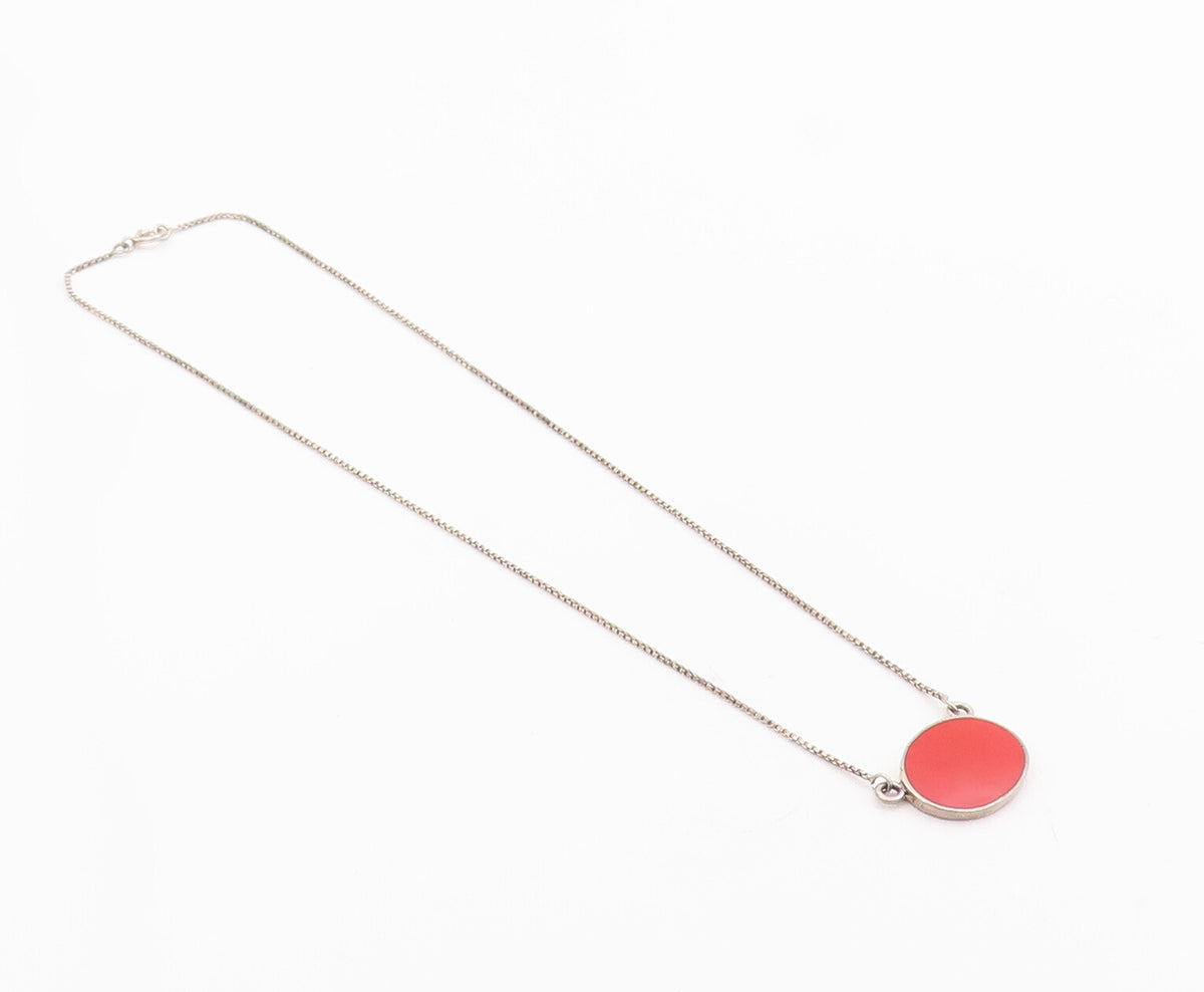 925 Sterling Silver Vintage Necklace Minimalist Oval Carnelian Inlay  NE4286