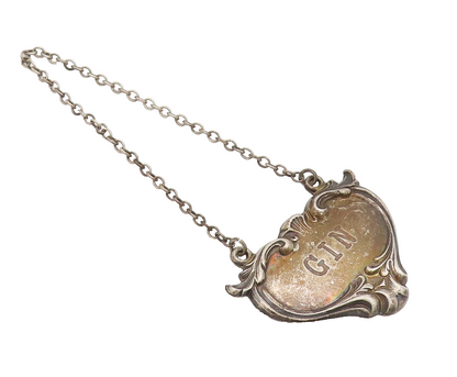 925 Sterling Silver Vintage Bottle Tag  Swirly Carved Heart Gin Tag  TR3688