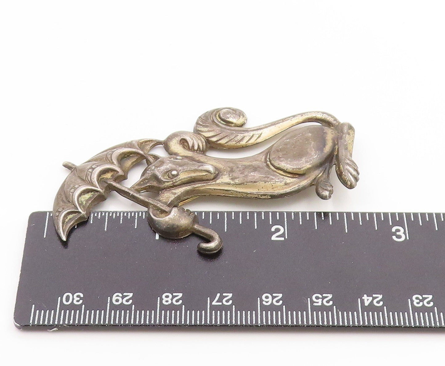 925 Sterling Silver Vintage Brooch Pin TRUART Fox With Umbrella Cutout  BP12252