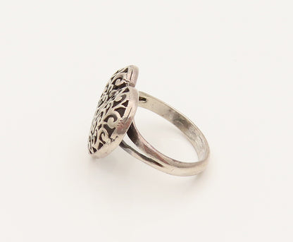 925 Sterling Silver  Vintage Scrollwork Love Heart Ring Sz 6.5  RG26332