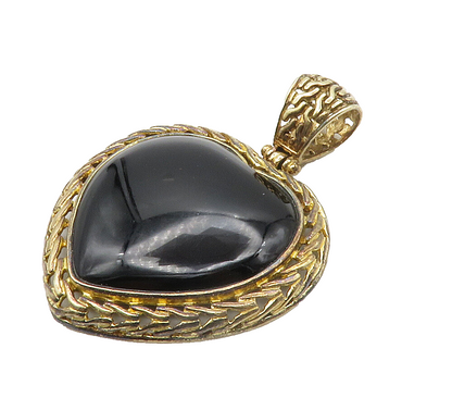 925 Sterling Silver  Vintage Cabochon Black Onyx Love Heart Pendant  PT11716