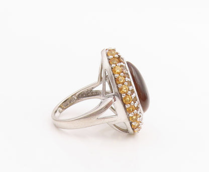 925 Sterling Silver Vintage Ring Tiger's Eye & Citrine Teardrop  Sz 7.5  RG34789