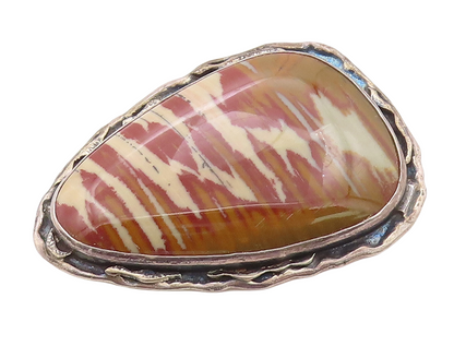 925 Sterling Silver Vintage Brooch Pin Brutalist Large Gemstone  BP11276