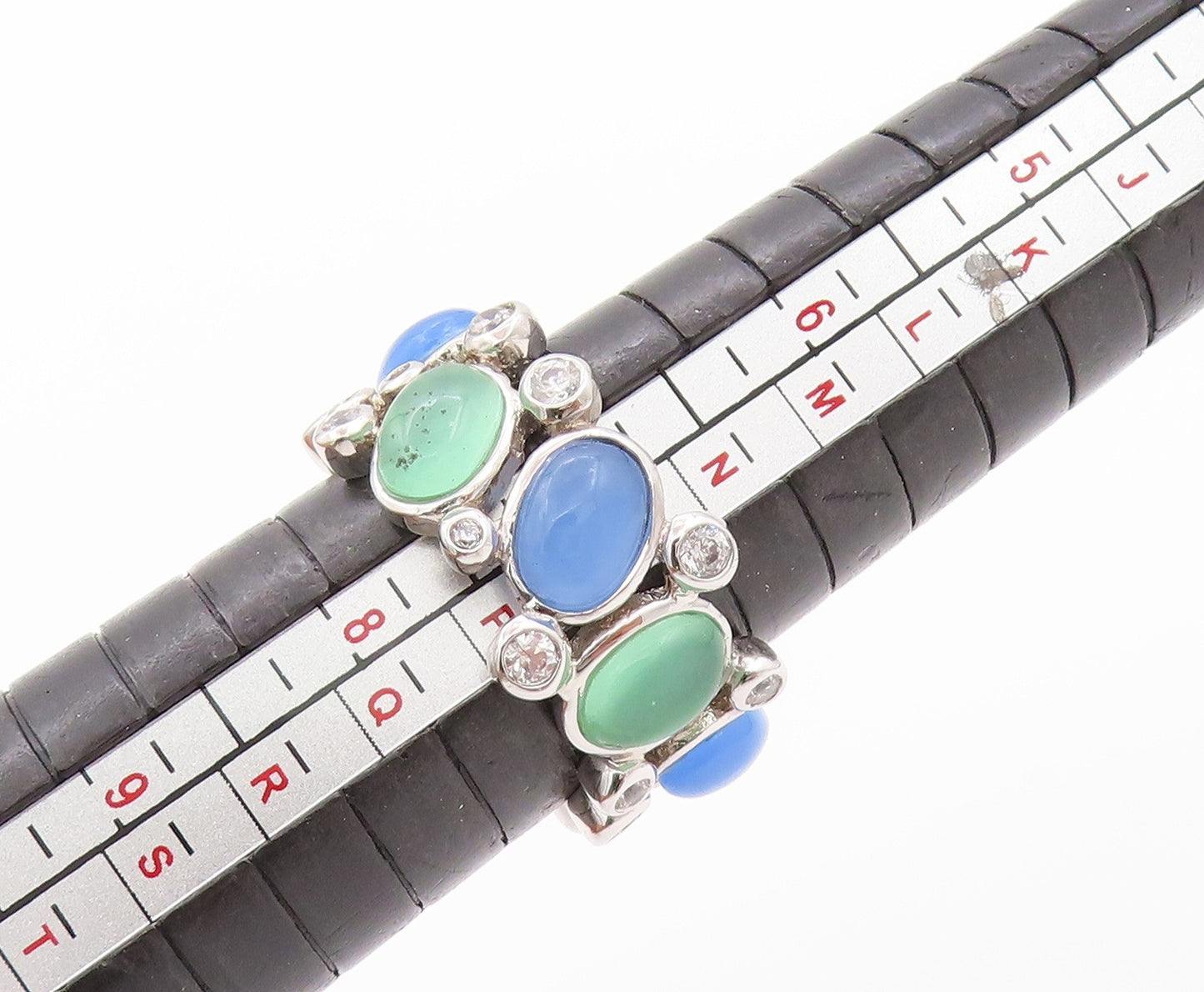 925 Sterling Silver Vintage Ring Brutalist Cutout CZ & Gemstones  Sz 7  RG32329