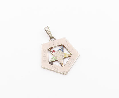 925 Sterling Silver  Vintage Shiny Enamel Detail Star Drop Pendant  PT17072