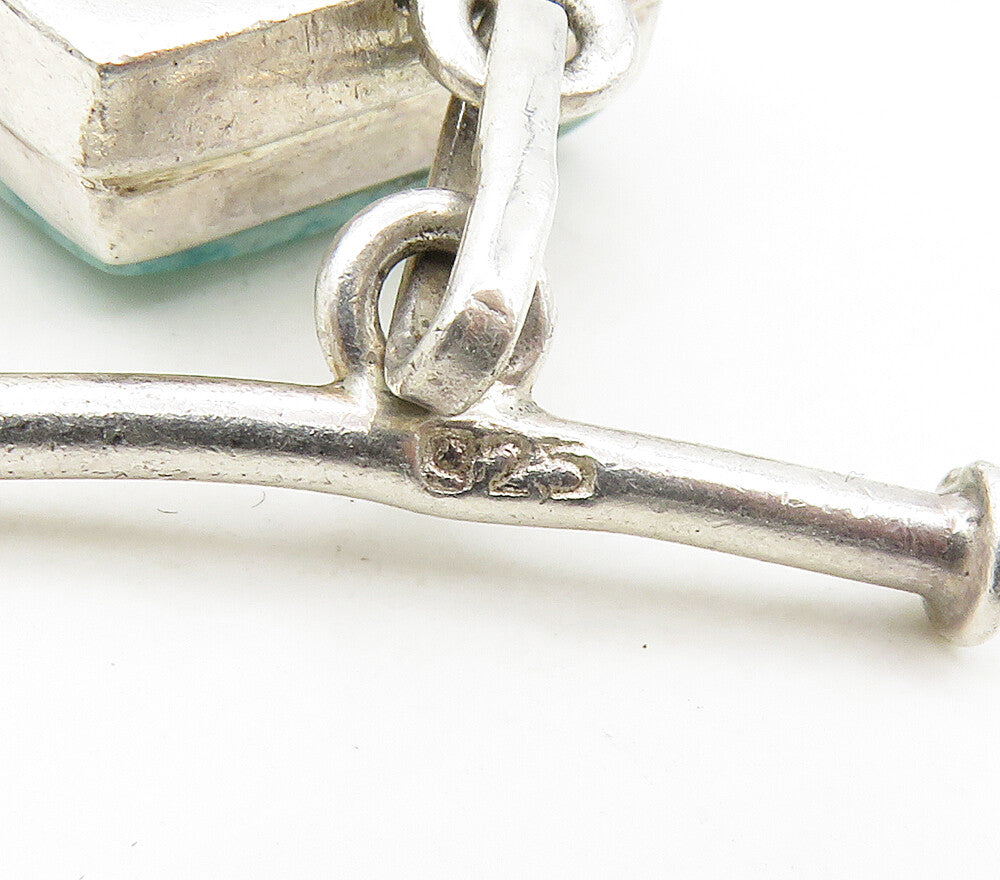 925 Sterling Silver  Shiny Turquoise Topaz & Moonstone Chain Bracelet  BT6487