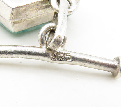 925 Sterling Silver  Shiny Turquoise Topaz & Moonstone Chain Bracelet  BT6487