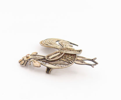 925 Sterling Silver Vintage Brooch Pin Intricate Filigree Rooster Bird  BP12370