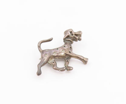 925 Sterling Silver  Vintage Dark Tone Spotted Dog Motif Brooch Pin  BP7597