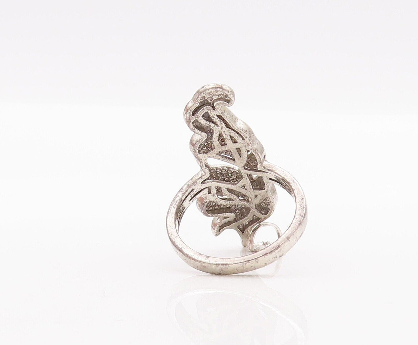 925 Sterling Silver Vintage Ring Designer Beaded Carved Leaf  Sz 7  RG28347