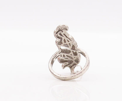 925 Sterling Silver Vintage Ring Designer Beaded Carved Leaf  Sz 7  RG28347