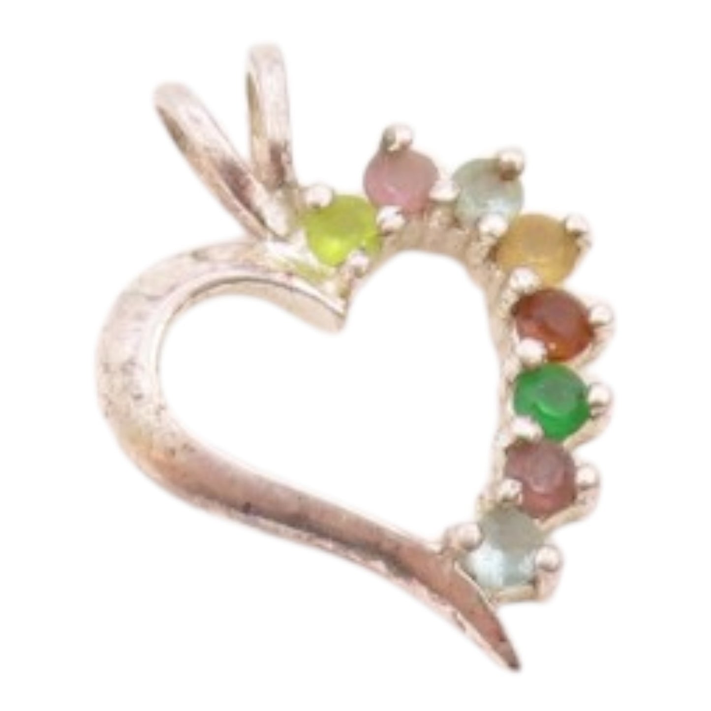 925 Silver  Vintage Topaz Amethyst Peridot & Citrine Heart Pendant  PT14800