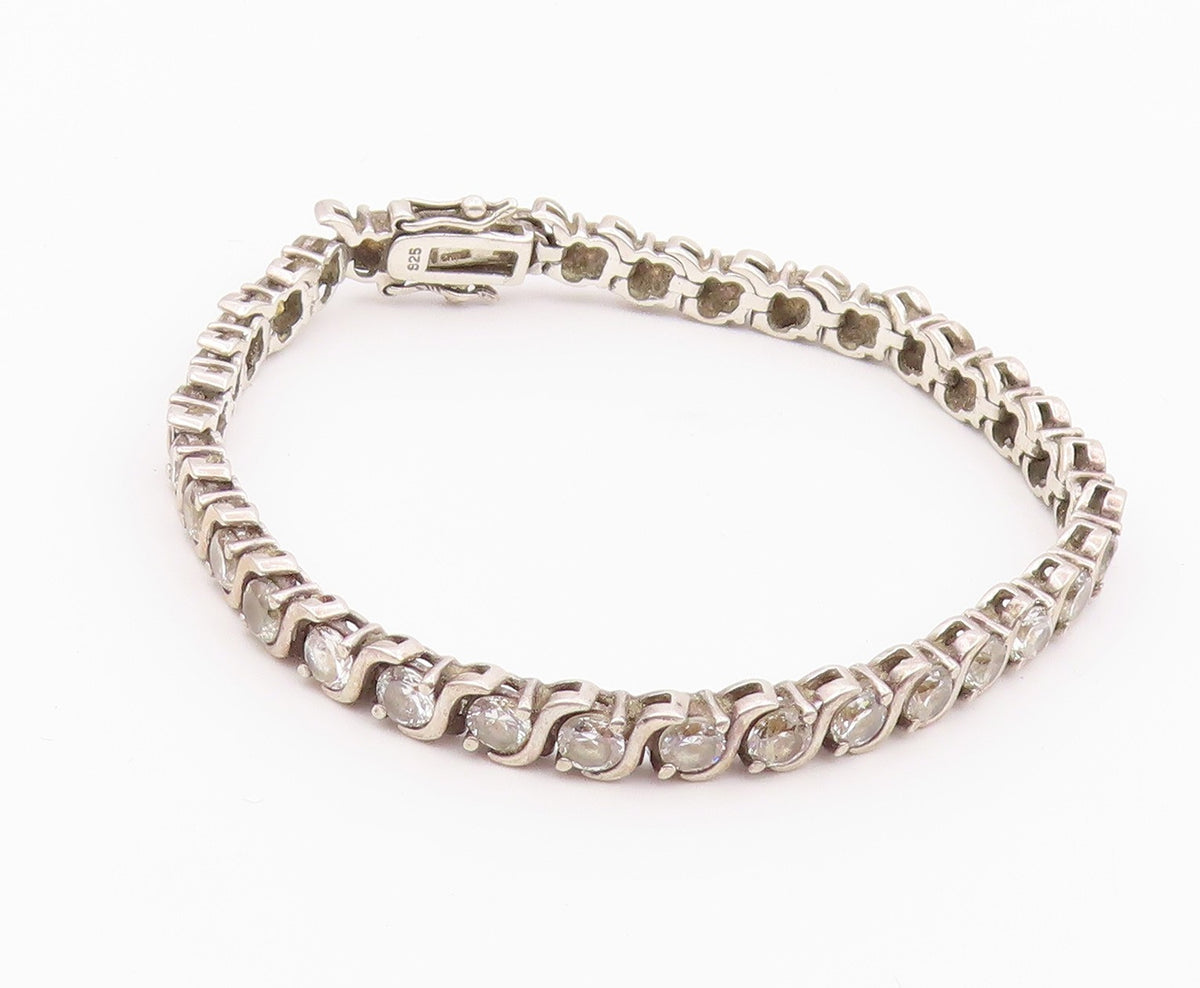 925 Sterling Silver  Shiny Round Cut Cubic Zirconia Chain Bracelet  BT7040