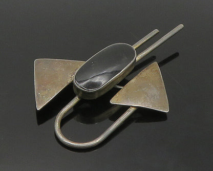 MEXICO 925 Sterling Silver Vintage Black Onyx Modernist Brooch Pin BP6885
