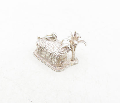 925 Sterling Silver  Vintage Shiny Petite Island Hut Home Pendant  PT6560