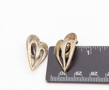 925 Sterling Silver Vintage Earrings Chunky Love Heart Cutout Clip On  EG13929