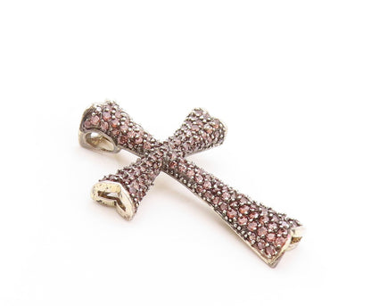 925 Sterling Silver Vintage Pendant Smoky Quartz Religious Cross  PT23962