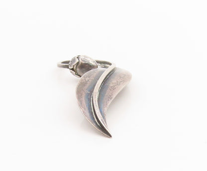925 Sterling Silver Vintage Brooch TAXCO Curled Leaf & Budded Stem Pin  BP11957