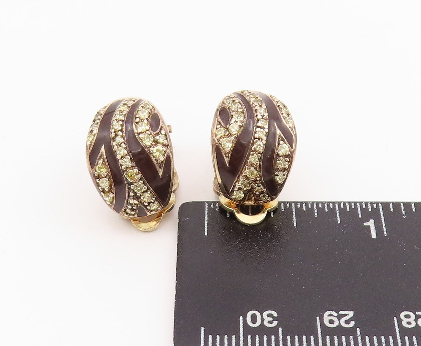 925 Sterling Silver Vintage Earrings Gold Plated Enameled Topaz Bands  EG13615