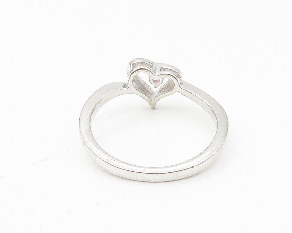 925 Sterling Silver  Petite Pink Topaz Open Love Heart Band Ring Sz 7  RG10857