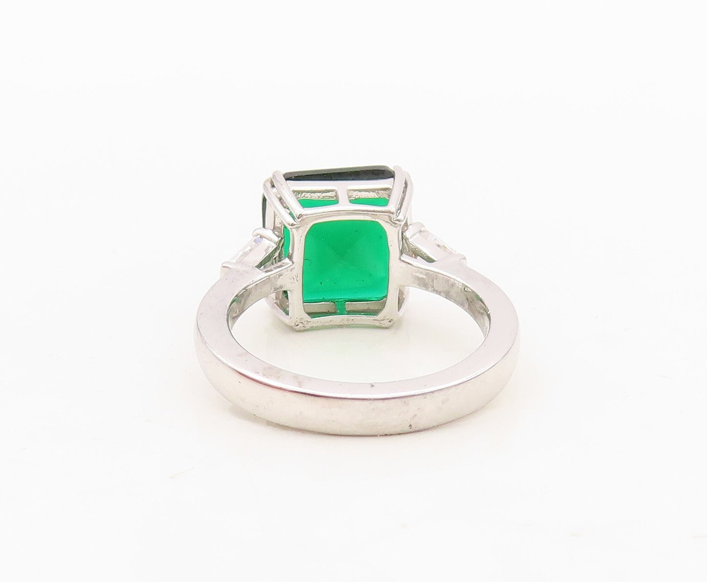 925 Sterling Silver Vintage Ring Square Cut Green & White CZ  Sz 7  RG30370