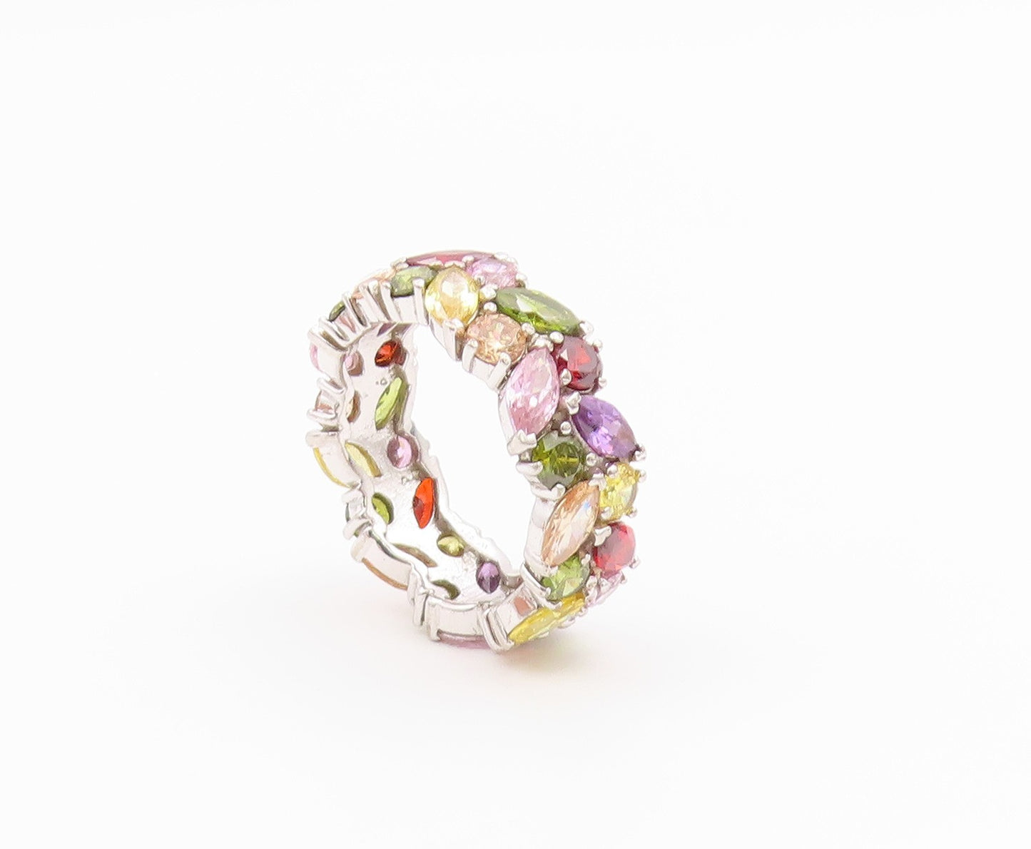 925 Sterling Silver Vintage Ring Multi Gemstone Eternity Band  Sz 12  RG36440