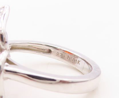 925 Sterling Silver Vintage Ring Designer Orange & White CZ Flower Sz 7  RG30469