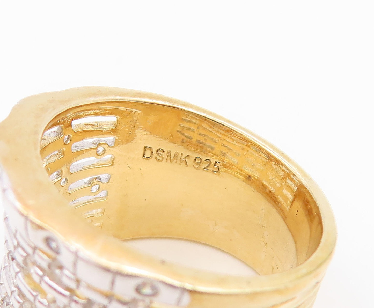 925 Sterling Silver Vintage Ring Two Tone Multi Row CZ Wide Band  Sz 7  RG35620