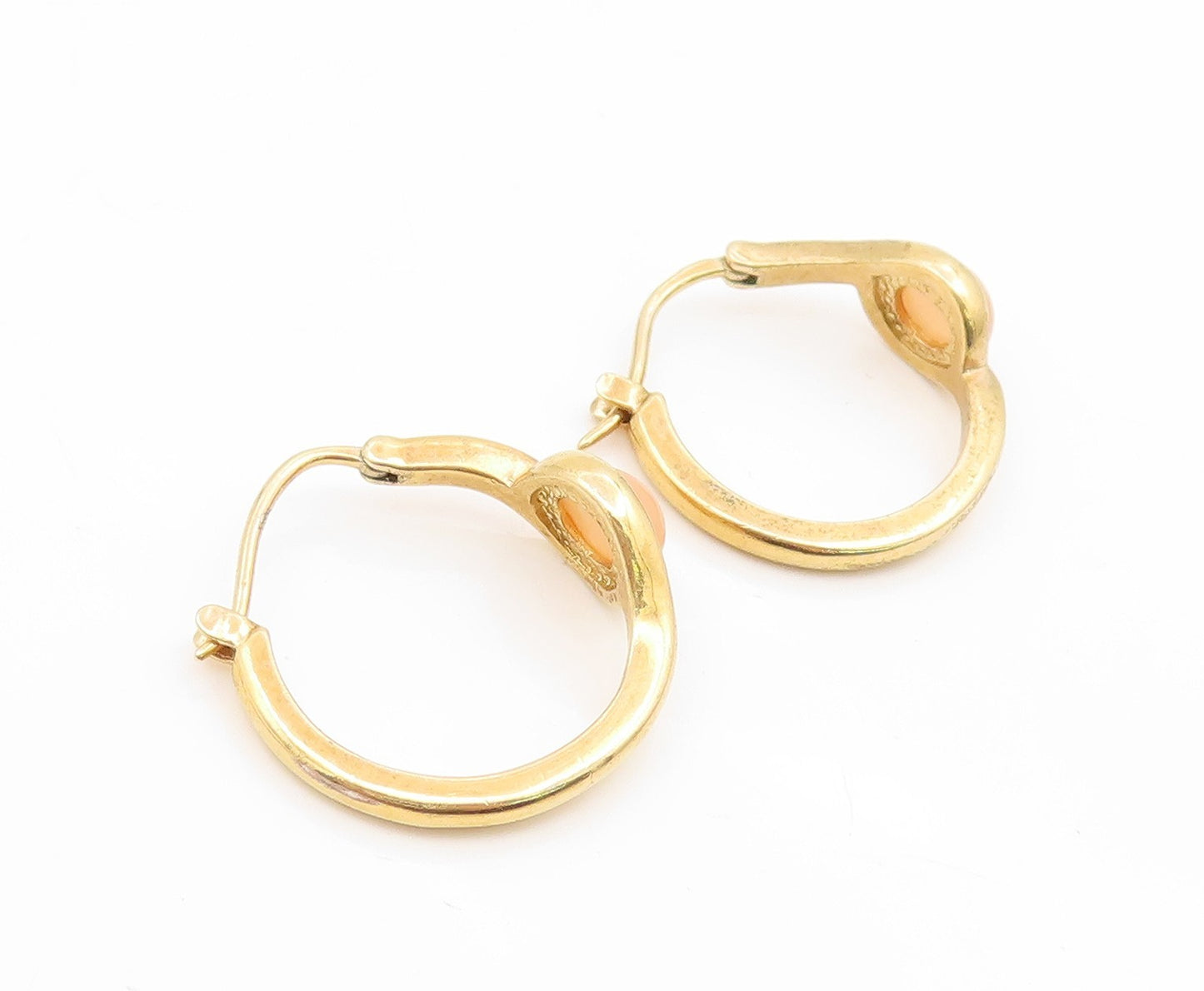 925 Sterling Silver Vintage Earrings Gold Plated Cabochon Cat Eye Hoops  EG14193