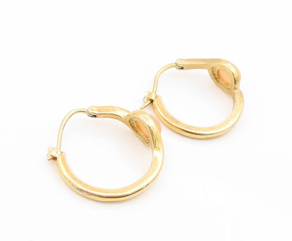 925 Sterling Silver Vintage Earrings Gold Plated Cabochon Cat Eye Hoops  EG14193