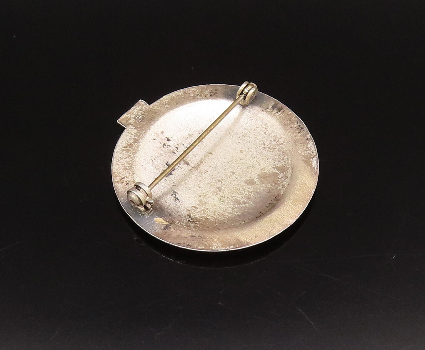 P&B 925 Silver  Vintage Antique Swirl Edge Wall Clock Brooch Pin  BP9977