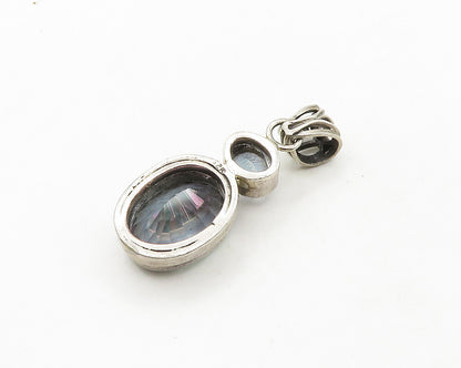 925 Sterling Silver Vintage Faceted Mystic Topaz Two Stone Pendant PT15585