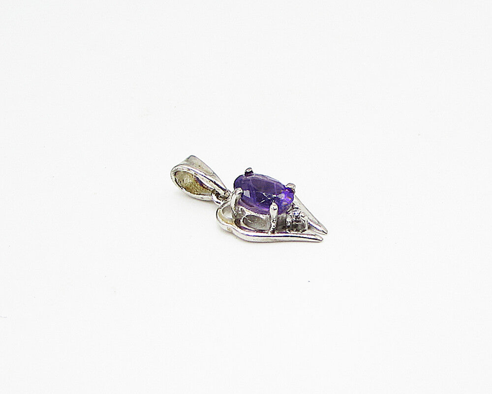 925 Sterling Silver  Amethyst & Cubic Zirconia Love Heart Drop Pendant  PT1994