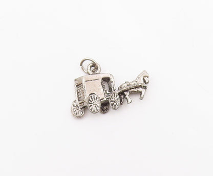 925 Sterling Silver  Vintage Petite Dark Tone Horse & Carriage Pendant  PT6850