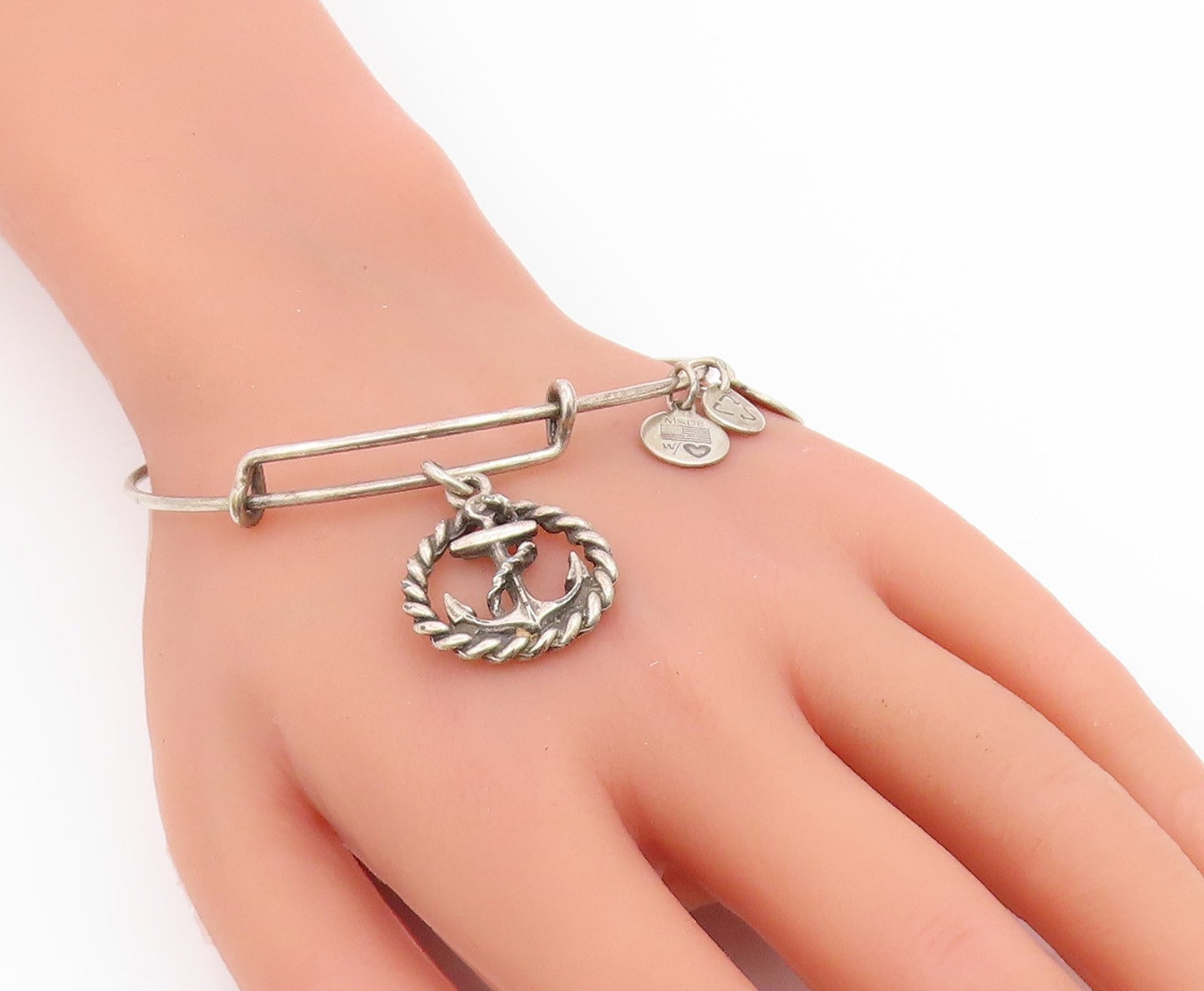 ALEX & ANI 925 Silver  Vintage Ship Anchor Charmed Bangle Bracelet  BT9102