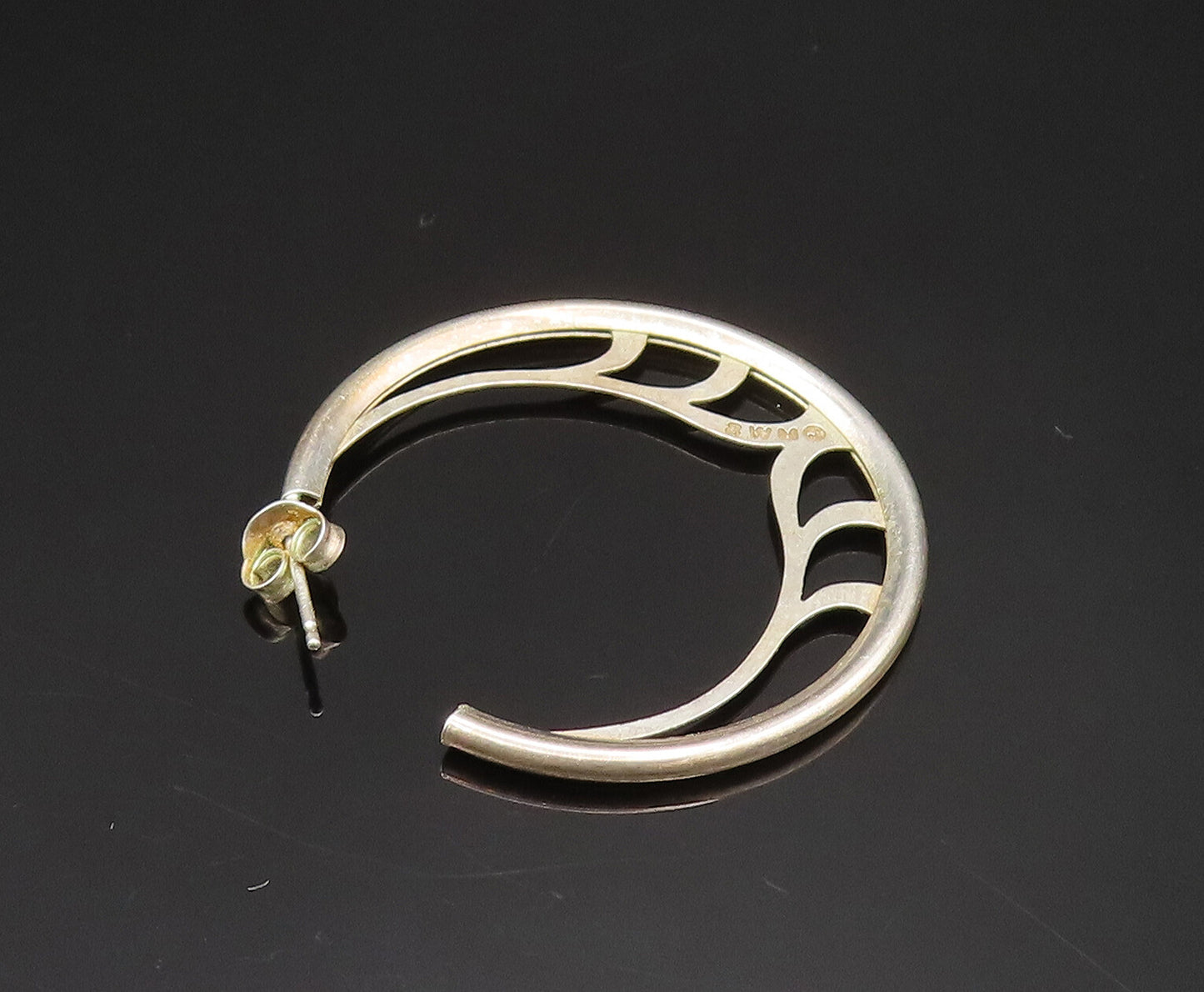 DESIGNER 925 Sterling Silver Vintage Flame Cutout Motif Hoop Earrings EG11822